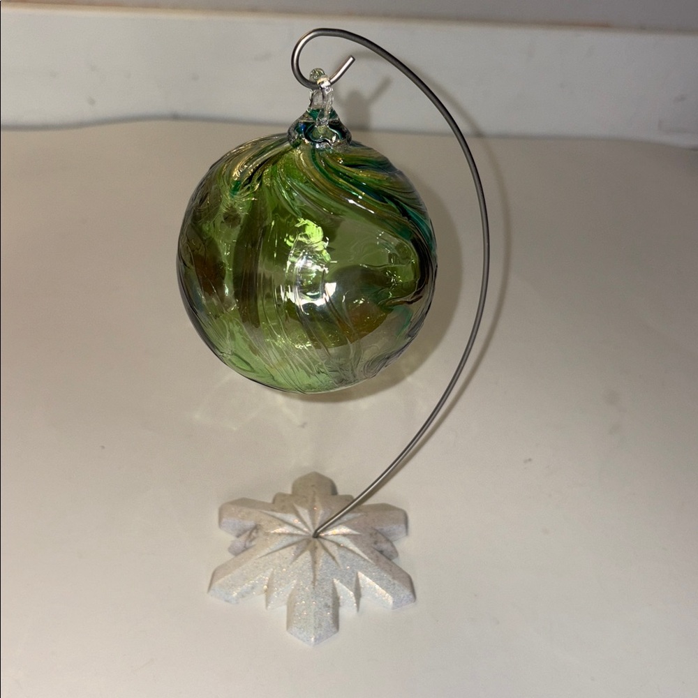 Hand Crafted Blown decorative glass ornament ball green with gold decor